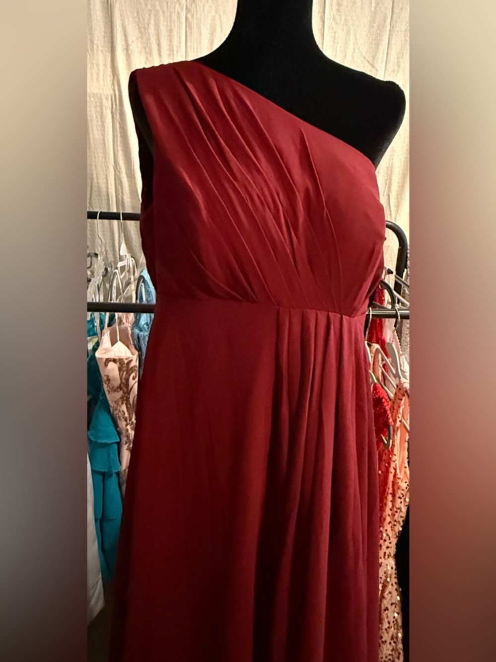 One-Shoulder Burgundy Evening Gown